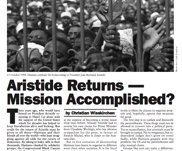 Aristide Returns — Mission Accomplished? (HB10)
