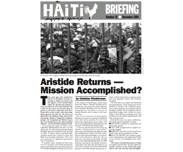 Aristide Returns — Mission Accomplished? (HB10)